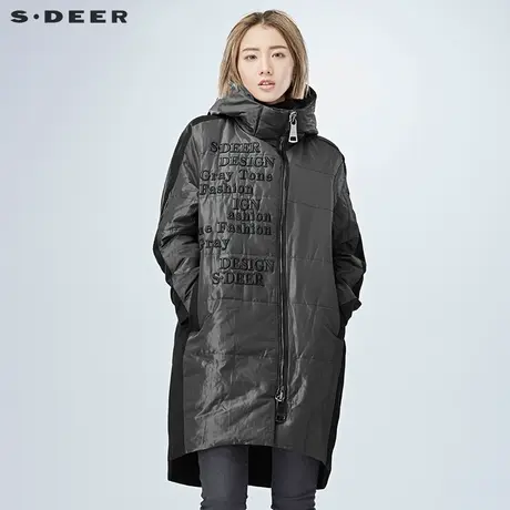 sdeer圣迪奥2018冬装宽松街头字母绣花拼接长款羽绒服女S16482482商品大图