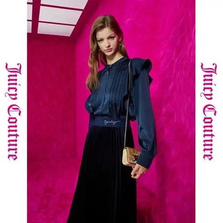 Juicy Couture橘滋春夏新款通勤女装女装夜影阑珊金扣荷叶边衬衫图片