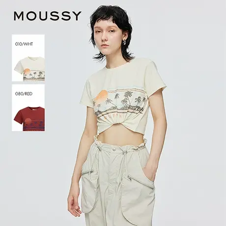 MOUSSY 2025夏季新品椰林晚霞印花休闲棉质短袖T恤028ISZ90-1321图片
