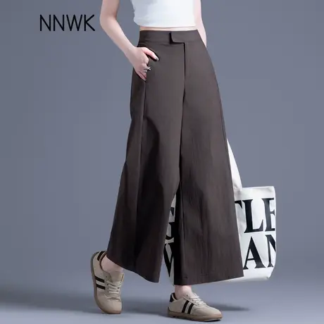 棕色九分阔腿裤女2025新款夏天裤子高腰宽松西装裤垂感直筒休闲裤图片