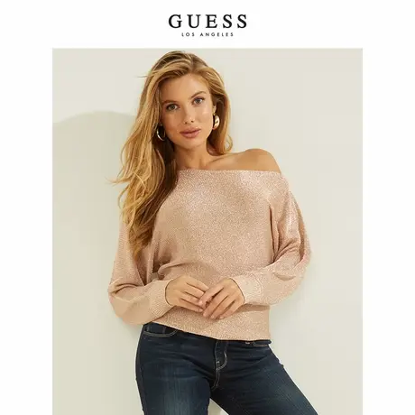 GUESS女士下摆潮流甜辣一字领针织毛衣长袖W93R00R24F0商品大图