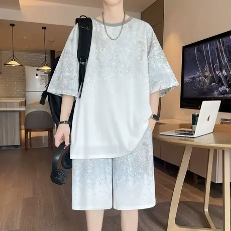 青少年短袖t恤男夏季新款休闲短裤套装高中初中学生大童运动衣服图片