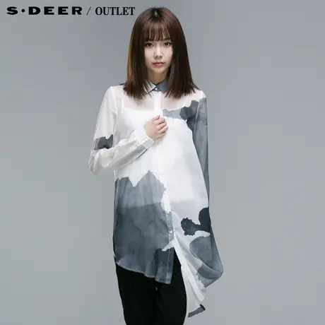 sdeer圣迪奥春装女装两件套中长款雪纺衬衫衬衣3180526图片