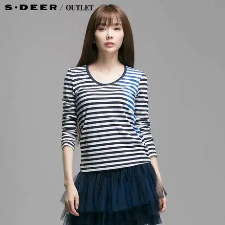 【上新】sdeer圣迪奥专柜正品女装撞色横向条纹T恤衫4380283图片
