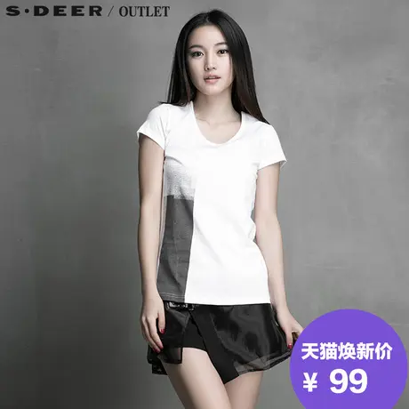 s.deer圣迪奥专柜正品女装黑白先锋几何印象T恤5260105图片