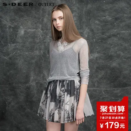 sdeer圣迪奥女装秋装轻薄宽松镂空灰调毛衣针织衫毛衫S16183585图片