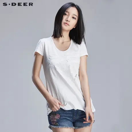 sdeer 圣迪奥素雅精致贴片手工美感T恤S16280114图片