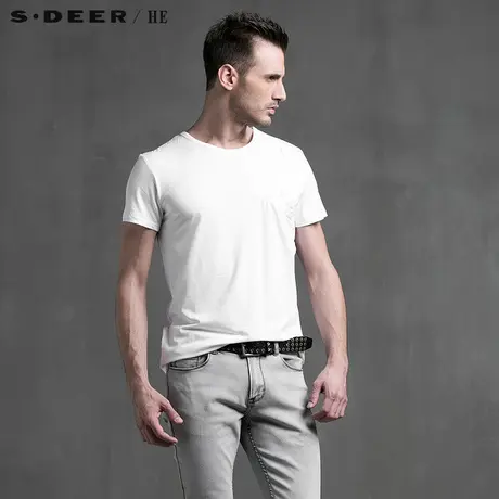 S.Deer/He【惠】圣迪奥立面几何男士短袖T恤H15270107图片