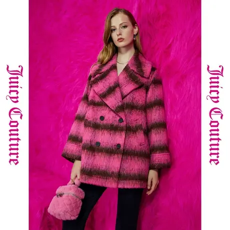 Juicy Couture橘滋春夏新款百搭双排扣大衣外套时尚粉毛呢外套女图片