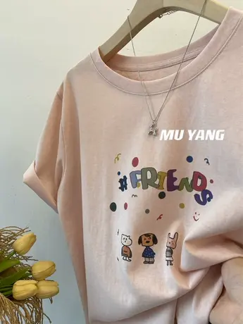 韩国炒鸡可爱 小动物雪花棉T恤 小清新感短袖百搭上衣2024夏季新商品大图