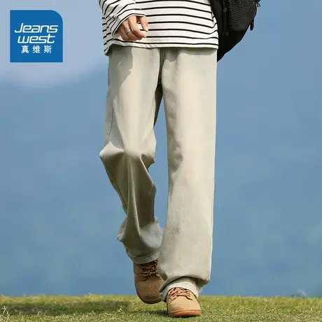 VF真维斯男装复古磨白牛仔裤子 2025春季新品宽松设计感牛仔长裤商品大图