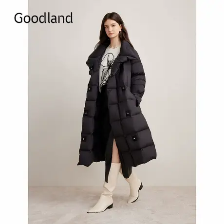 Goodland美地2024冬季新款高克重厚实长款廓形大翻领羽绒服商品大图