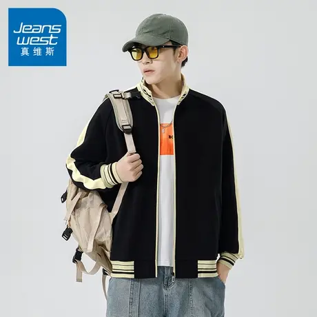 N5真维斯男士开衫卫衣2025秋季新款美式宽松男生春秋立领棒球外套商品大图