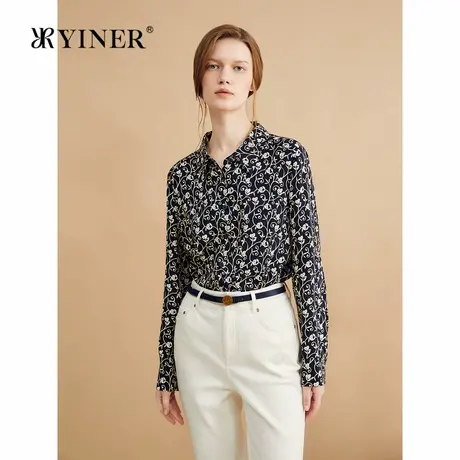 【真丝系列】YINER音儿秋季优雅艺术印花桑蚕丝衬衫上衣商品大图