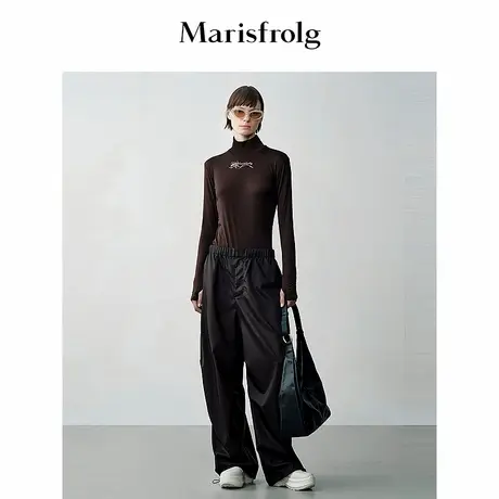 Marisfrolg玛丝菲尔2025秋新款植绒印花logo修身打底衫图片