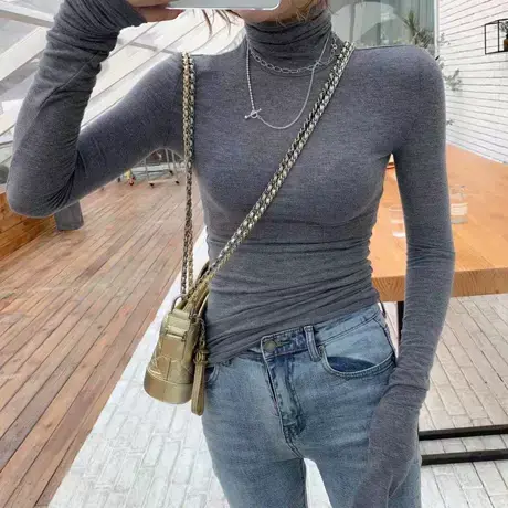 冬季新款女装纯色紧身长袖高领打底衫女修身性感上衣套头百搭T恤图片