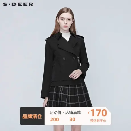 sdeer圣迪奥品女装双排扣夹克设计感小众外套女小个子S20382214👡商品大图