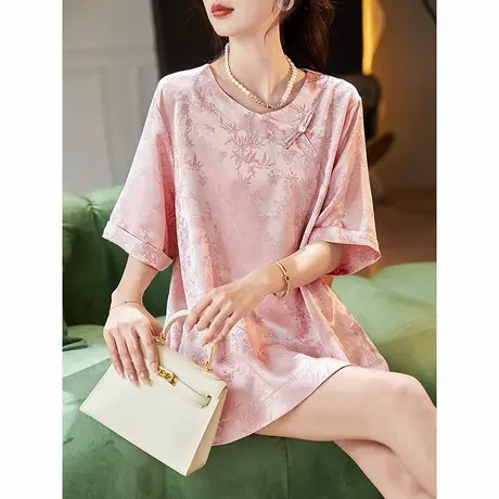 宝诗黎新中式提花中袖雪纺衫2025夏季气质简约宽松大码女装小衫图片
