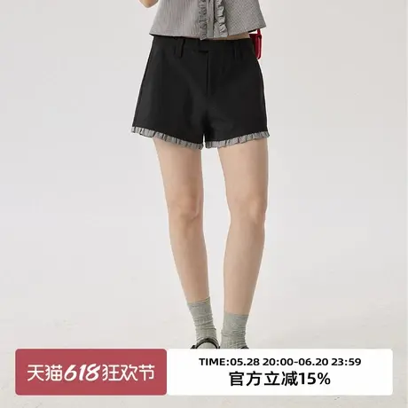 omont蛋挞家 复古低腰荷叶边短裤夏季新款直筒显瘦休闲裤子商品大图