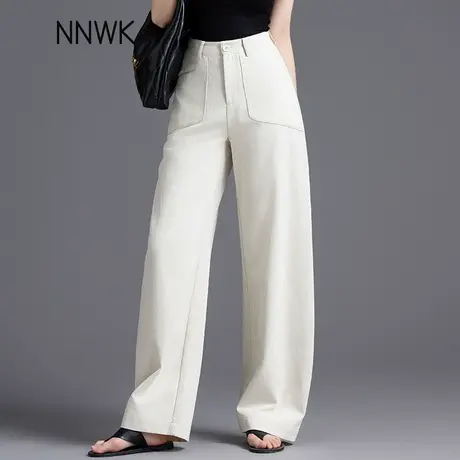 清仓米白色裤子女2025新款美式弯刀裤夏季薄款休闲裤高腰宽松女裤商品大图