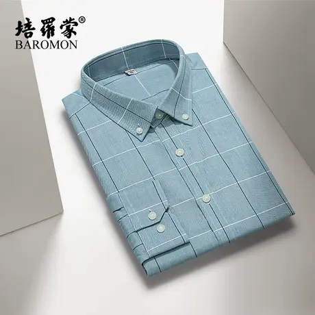 BAROMON/培罗蒙2023秋季新款男士条纹衬衣纯棉商务休闲长袖衬衫商品大图