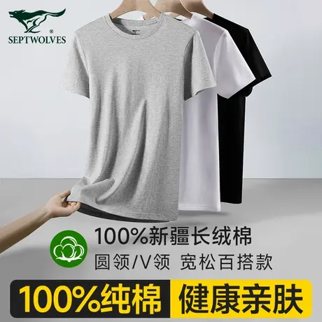 七匹狼男士短袖T恤男纯棉2025夏季新款健身运动打底纯色汗衫透气图片