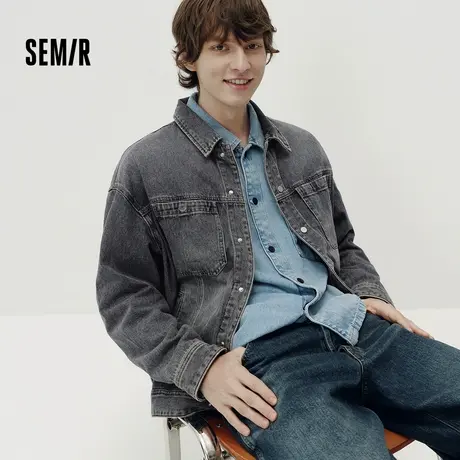 [商场同款]森马牛仔外套男复古帅酷翻领夹克2025秋季新款上衣宽松商品大图