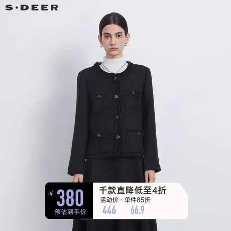 sdeer圣迪奥女装小香风圆领肌理毛呢短款外套S233Z2214图片