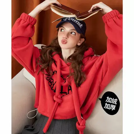 a02加绒加厚连帽卫衣年新女个性印花显高显瘦宽松上衣图片