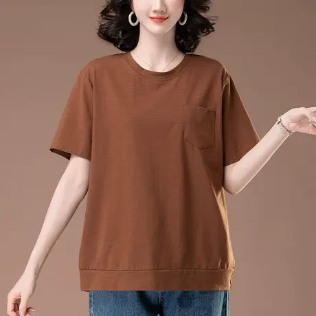 短袖t恤女夏装新款纯棉加大码女装宽松中年妈妈百搭遮肚显瘦体恤图片