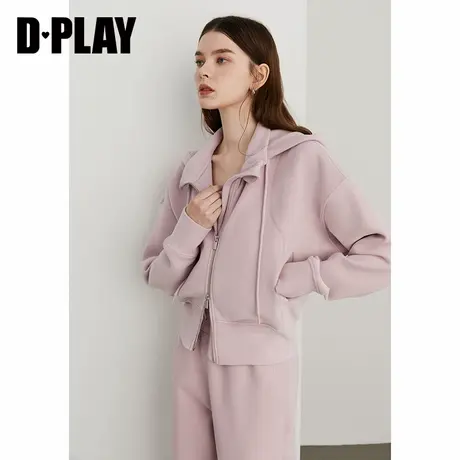 DPLAY年冬季新款休闲粉色拉链运动卫衣休闲简约上衣长袖女商品大图