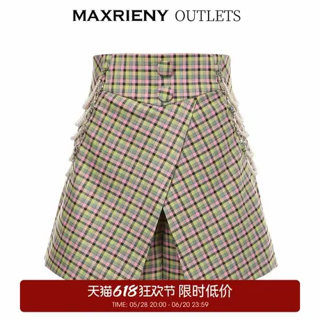 【奥莱】MAXRIENY格纹复古短裤夏季女士高腰美腿裤显瘦小众直筒裤商品大图