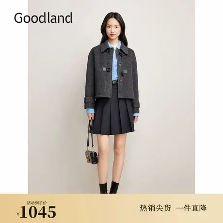 【羊驼毛】Goodland美地2024冬季新款羊毛翻领休闲短外套商品大图