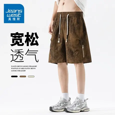 GQ真维斯美式潮牌短裤男士夏季冰丝薄款宽松透气休闲工装五分裤子图片