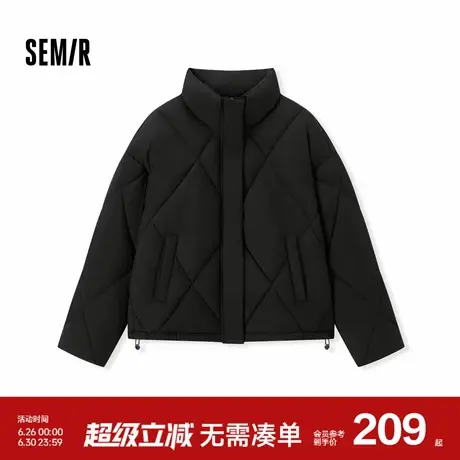 [商场同款]森马棉服女菱形格百搭气质2024冬新款宽松立领棉衣休闲商品大图