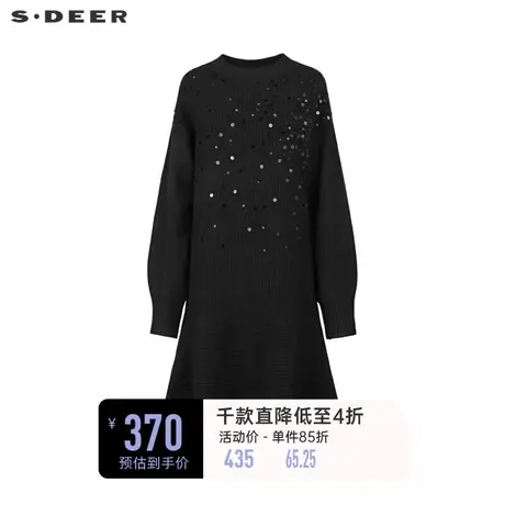 sdeer圣迪奥女装罗纹圆领亮片宽松长款针织衫S234Z35A2🆖商品大图