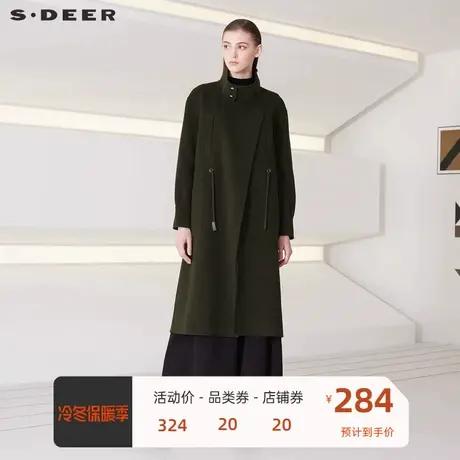 sdeer圣迪奥  🏄女装翻领抽绳收腰开衩下摆纯色大衣1899S19461805商品大图