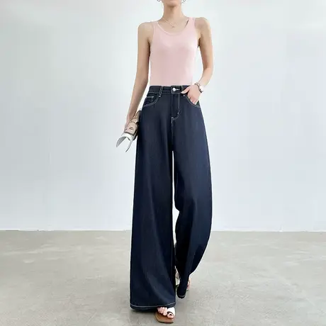 丹宁蓝天丝莱赛尔阔腿牛仔裤女夏季高腰宽松显瘦垂感直筒拖地裤子商品大图