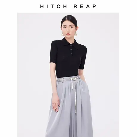 希区瑞普短袖修身针织上衣polo领百搭简约气质T恤S0111商品大图