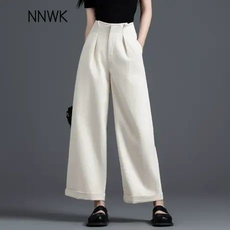 小个子米白色牛仔裤女2025新款夏季薄款九分裤高腰显瘦阔腿直筒裤商品大图