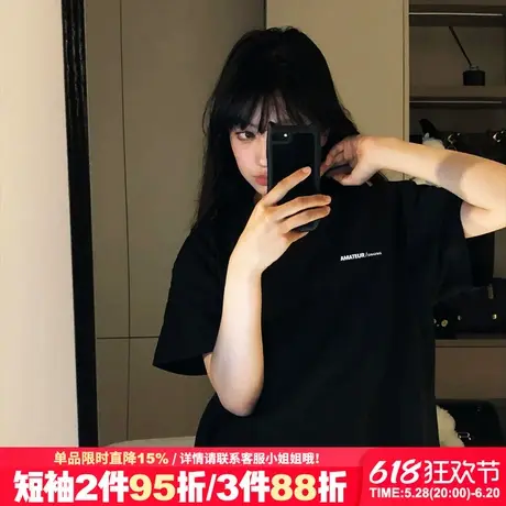 2025夏季新款简约风高级感黑色短袖t恤女小众ins潮牌宽松显瘦上衣图片