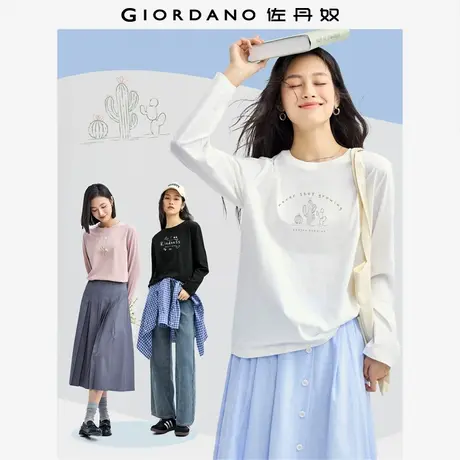 佐丹奴T恤女装纯棉植物印花针织圆领长袖T恤 13324555商品大图