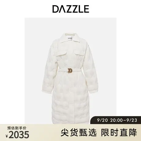 DAZZLE地素奥莱秋冬白色压胶中长款气质千金风收腰羽绒服外套女图片