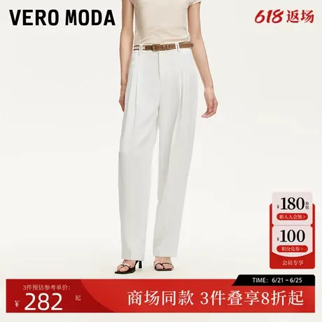 Vero Moda休闲裤女2025夏季新款卡扣腰头捏褶设计直筒裤3252PL020商品大图