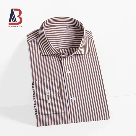 BAROMON/培罗蒙2025春新款男士商务衬衫纯棉免烫抗皱条纹长袖衬衣商品大图