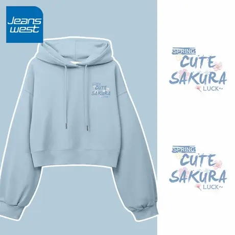 KV真维斯连帽卫衣女秋冬2025新款爆款奥粒绒蓝色加绒加厚短外套女商品大图