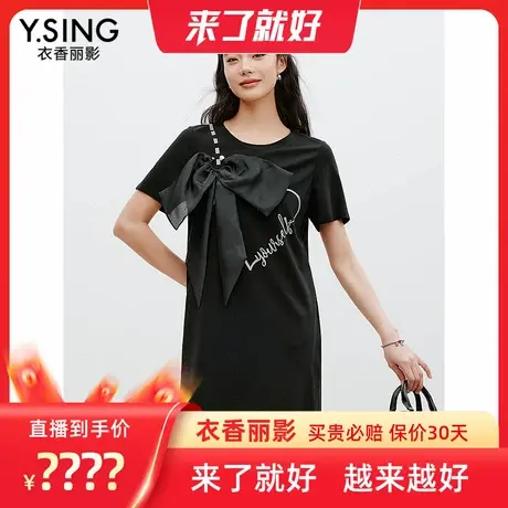 【来了就好】大蝴蝶结设计连衣裙优雅极简风T恤裙商品大图