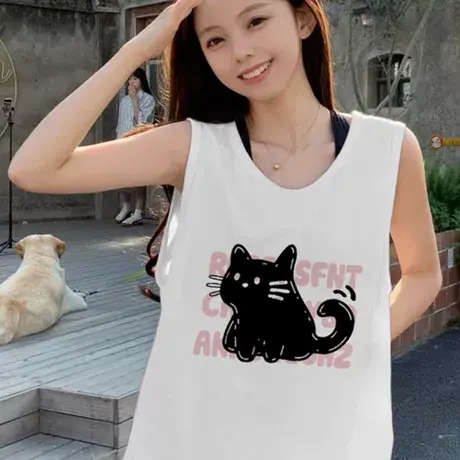 纯棉吊带运动坎肩背心无袖t恤女2025夏外穿慵懒风宽松篮球服上衣商品大图