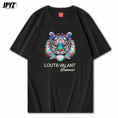 夏季新款短袖t恤潮牌虎头刺绣宽松纯棉圆领国潮中国风休闲上衣商品大图