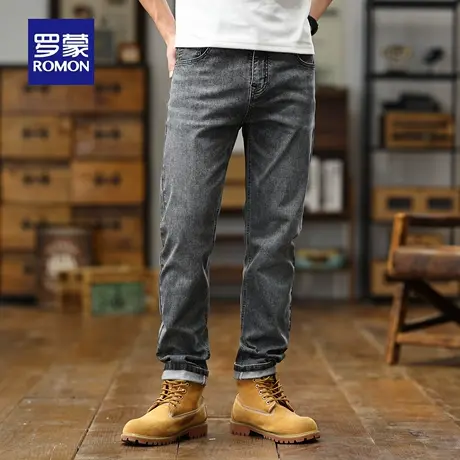 罗蒙水洗复古牛仔裤宽松大码男款直筒裤夏季薄款休闲弹力长裤N3Z图片
